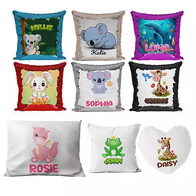 Personalised Cushion Animal Sequin Cushion Pillow Printed Birthday Gift 9 • £14.99