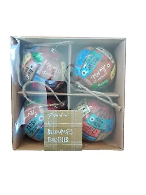 Paperchase Christmas Baubles Decoupage Tartan 4 Pack Hanging Decorations  • £10.99