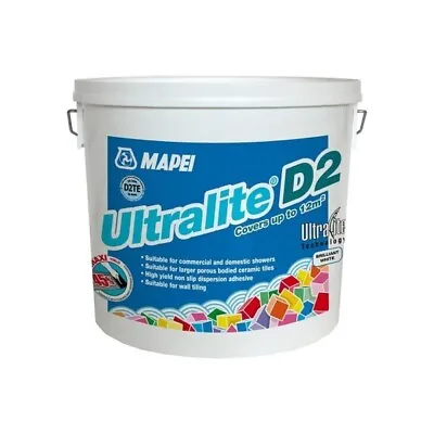 Ready Mixed Tile Adhesive Mapei Ultralite D2 Shower Proof 12.5kg Tub • £40.77