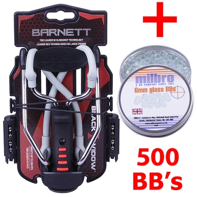 £20.79 • Buy Barnett Black Widow Red / Grey Slingshot Catapult + 6mm Milbro Steel / Glass BBs