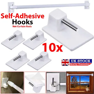 10x Curtain Rod Wire Rail Hooks UPVC Self Adhesive Net Voile Support Pin Holder • £3.45