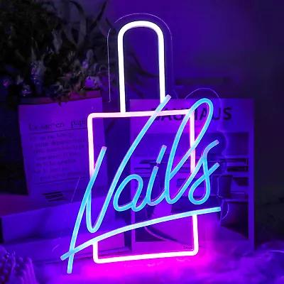 Nails Neon Sign LED Neon Light Signs Nail Polish Light Up Signs For Wall Decor C • $45.36