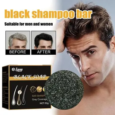 Men's Grey Coverage Bar Shampoo Hair Darkening Black Soap For Grey Hair Cover • £3.12