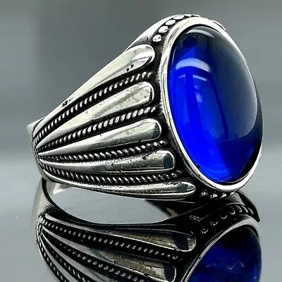 925K Silver Handmade Sapphire Stone Ring Men Sapphire Blue Gemstone Ring • $75