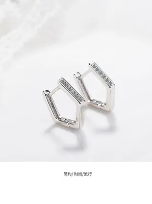 $22.45 • Buy Pentagon Shape Hoop Earrings S925 Sterling Silver By Charm Heaven NEW