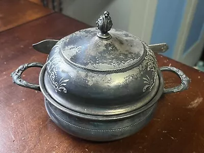 Antique Middletown Quadruple Plate Silver Covered BUTTER DISH Knife Holder #33 • $39.99