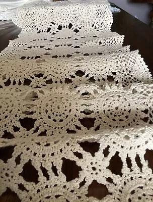 Vintage Handmade Table Runner Lace Floral Cotton 56” X 13” White • $14