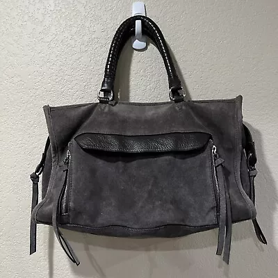 Zara Women Gray Suede Leather Exterior Tote Bags Purse Zip Double Handles • $85