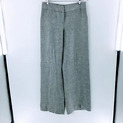 Max Mara Wide Leg Pants Grey Linen Blend Tweed Lightweight Trousers Sz 12 • $75