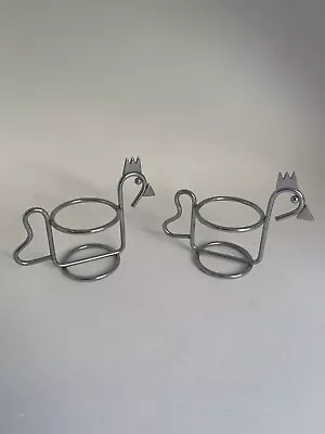 Chrome Wire Chicken Hen Shaped Egg Cups X 2 Adoreable • £6