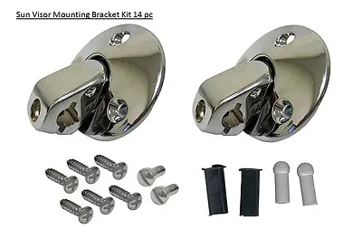 Sunvisor Support Brackets 14pc Kit Chrome W/ Screws Bushing Tips Coupe Sun Visor • $35.75