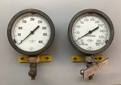 Pair Of Vintage Acme Industrial Water Pressure Gauges Steampunk Brass (b34) • $150