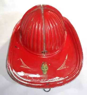 Vintage Cairns Red Metal Aluminum FD Fire Firemen Helmet 'Smiling Satan' Devil • $49.99