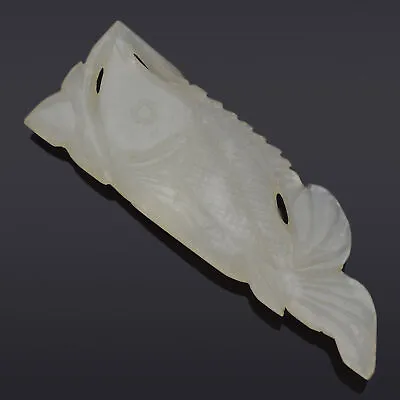 Antique Mutton Fat Jade Carved Koi Fish Pendant 66.5 X 22.6 Mm • $795