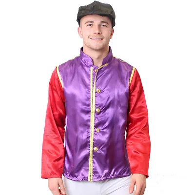 Men's Jockey 2 Piece Purple & Red Jacket Costume Horse Rider Racing Fancy Dress • £14.99