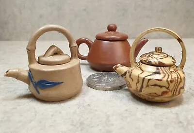 Antique Chinese Yixing Hand Made Miniature Teapots (X3) Set; Early 1900's. • $49