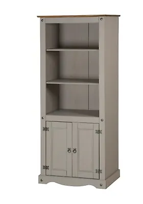 £112.99 • Buy Corona Bookcase Grey Wax 2 Door Display Cabinet Solid Pine By Mercers Furniture®