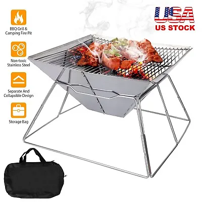 $26.49 • Buy Camp Fire Pit Folding Portable Outdoor BBQ Charcoal Wood Burner Stove With Bag