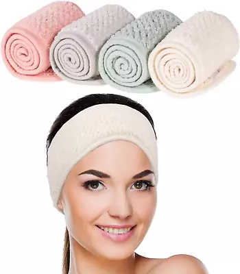 4 Pack Spa Facial Headband Super Absorption Makeup Hair Wrap Adjustable Coral Fl • £12.40