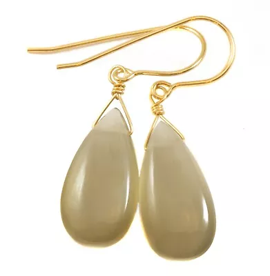 Gray Moonstone Earrings Smooth Grey Teardrops Sterling 14k Solid Gold Drops • $43