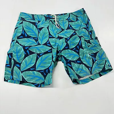 J Crew Board Shorts Mens 36 Hawaiian Paisley Floral Blue Swim Trunks Swimsuit • $17.53