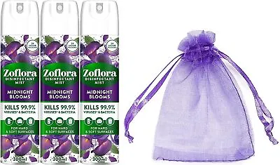 £12.90 • Buy 3 X Zoflora Disinfectant MistSpray Midnight Blooms300ml+ Gift For You:OrganzaBag