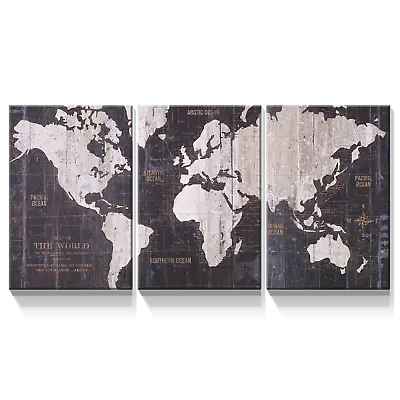 World Map Vintage Background 3 Piece Canvas Wall Art Picture Poster Home Decor • $29.99