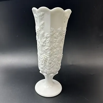 Vintage White Milk Glass Footed Bud Vase Westmoreland Glass Grape And Leave • $19.99