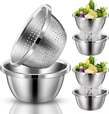 6 Pcs 2 Qt Stainless Steel Colander With Mixing Bowl Set 304 Stainless Steel Mic • $24.44