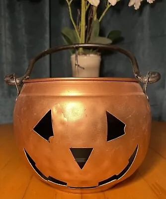 Halloween Metal Jack-O-Lantern Pumpkin Candy/Candle Holder Fall Decor 10.5 W 7 H • $25