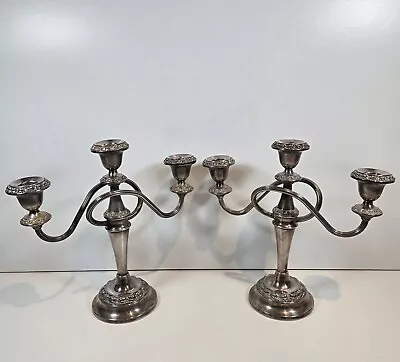 Vintage Silver Plated 3 Sconce Candelabra Candlestick Pair Very Good Condition • £55