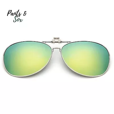  UV400 Flapup Sunglasses Yellow Green Unisex ClipOn Summer Sunglasses Aviator AU • $12.95