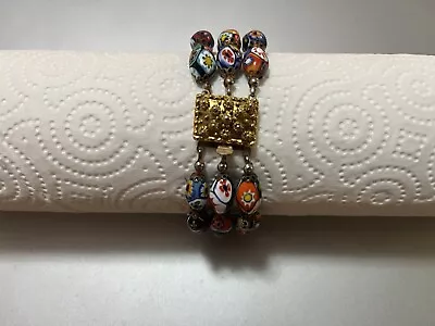 Venetian Murano Style Three Strand Millefiori Glass Bead Bracelet • $25