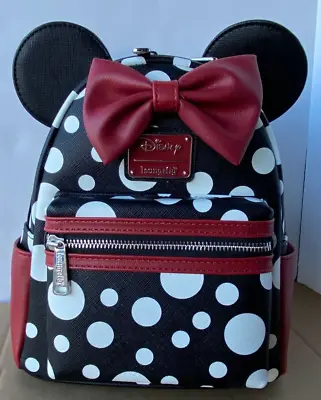 New Loungefly Minnie Polka Dot Mini Backpack Disney Minnie Mouse Bow Red Black • $59.99