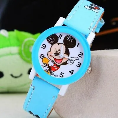 Disney Mickey Mouse Watch Leather Strap Jewellery Kids Gift Birthday Xmas • $10.91