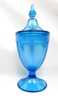 Vintage Fenton Blue Apothecary Jar Covered Candy Dish Urn 9   ***AS IS*** • $26.40