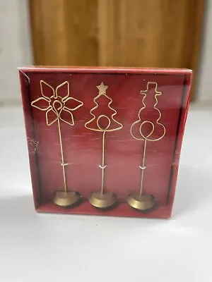 Boxed Christmas Set Of Three Metal Card Picture Holders Table Markers New • $6.99