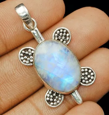 Natural Rainbow Moonstone -India 925 Sterling Silver Pendant CT32-3 • $12.99