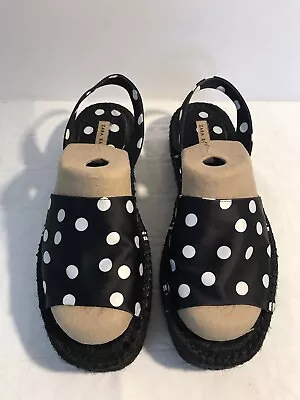 Zara Basic Platform Espadrille Sandals Black With White Polka Dots Wms Size 40 • £28.93