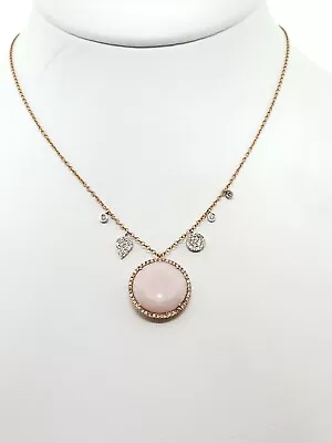 Meira T 14k Rose Gold  .35 Cttw Diamond Halo Rose Quartz Necklace • $495