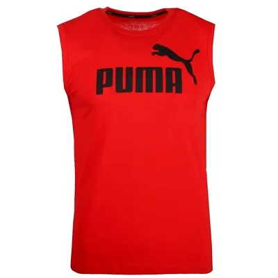 Puma Essentials Logo Crew Neck Sleeveless T-Shirt Mens Red Casual Tops 58787512 • $14.99