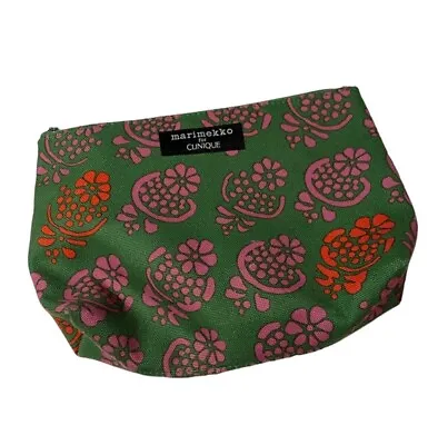 Marimekko For Clinique Green W/Pink & Red Flowers Cosmetic Makeup Travel Bag • $20