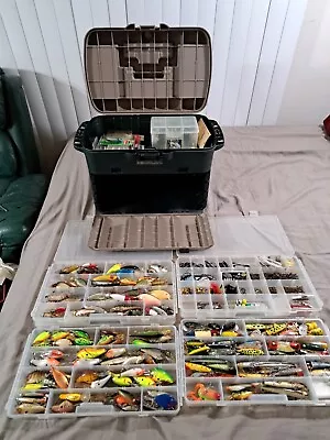 Tackle Box Full Of Vintage Fishing Lures Heddon Bagley Shakespeare Creek Chub Et • $900