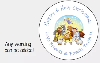 Personalised Stickers Labels Tags Circle Christmas Present Nativity Religious • £2.49