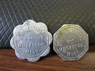 Muskegon Mich. N.J. Westerlind Dairy 2 Diff Tokens Milk Bottle Token MICHIGAN  • $24.99