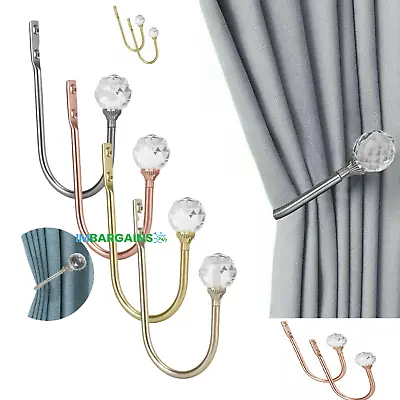 2Pcs Metal Crystal Curtain Holdback Wall Tie Backs Hook Hanger Holder Home Decor • £6.95