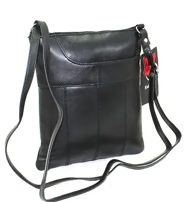 Ladies Genuine Real Leather Across Body Bag Handbag Messenger Shoulder Bag Black • £12.99