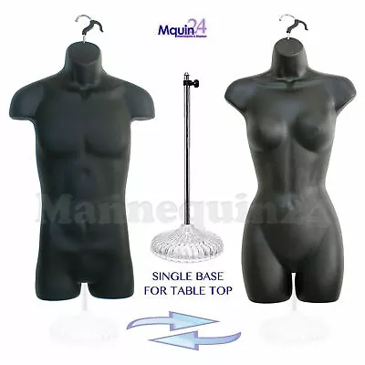 $70.67 • Buy 2 Pack   MALE & FEMALE TORSO DRESS FORM MANNEQUIN SET + 1 STAND + 2 HANGERS -