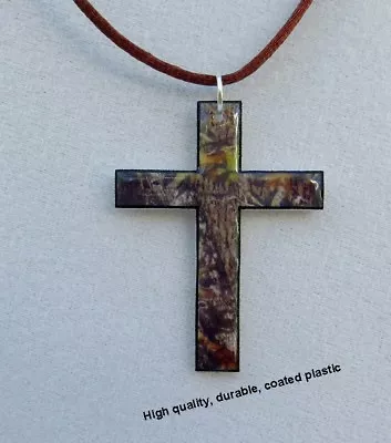 Mossy Oak Break Up Real Tree Camo Cross Shape Pendant Necklace Camouflage Brown • $15.94