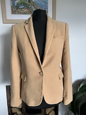 Rare ZARA Camel Tan Brown Velvet Jacket Blazer - Size Medium - Elbow Patches • £42.99